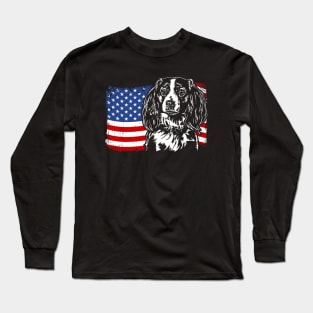 Proud Nederlandse Kooikerhondje American Flag patriotic dog Long Sleeve T-Shirt